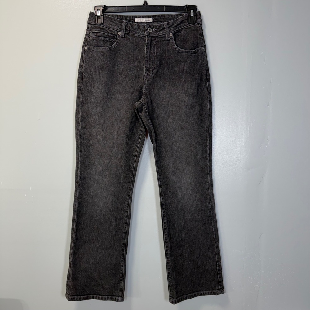 Chicos Platinum Jeans Womens 0.5 US 6 Short Faded Black Straight Leg Denim